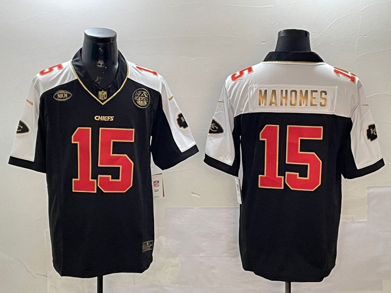 Men Kansas City Chiefs #15 Mahomes Black Thanksgiving three generations 2025 Nike Vapor Limited NFL Jersey style 5